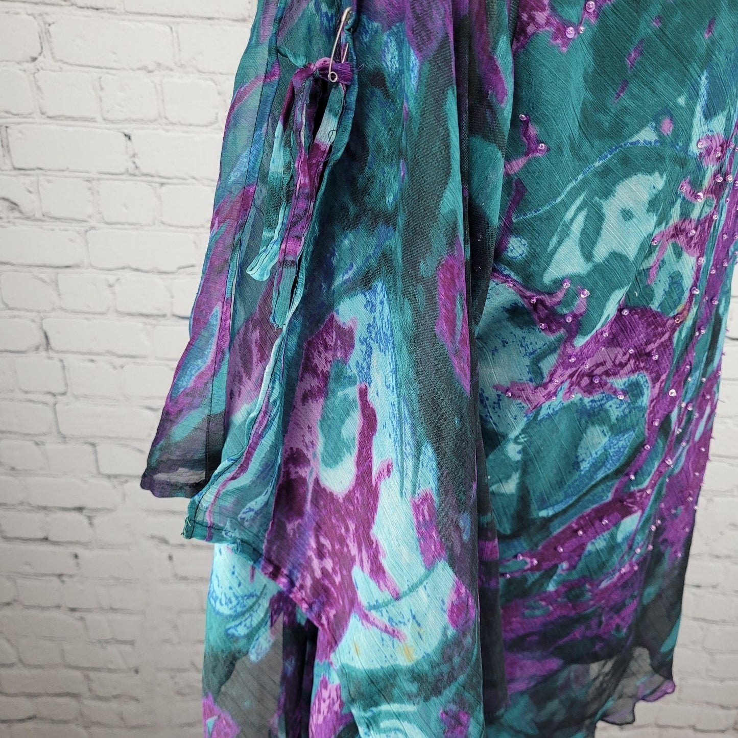 VTG Pegasus Woman Purple Chiffon Sequin 2 Piece Skirt Set Blouse Outfit Reg Size