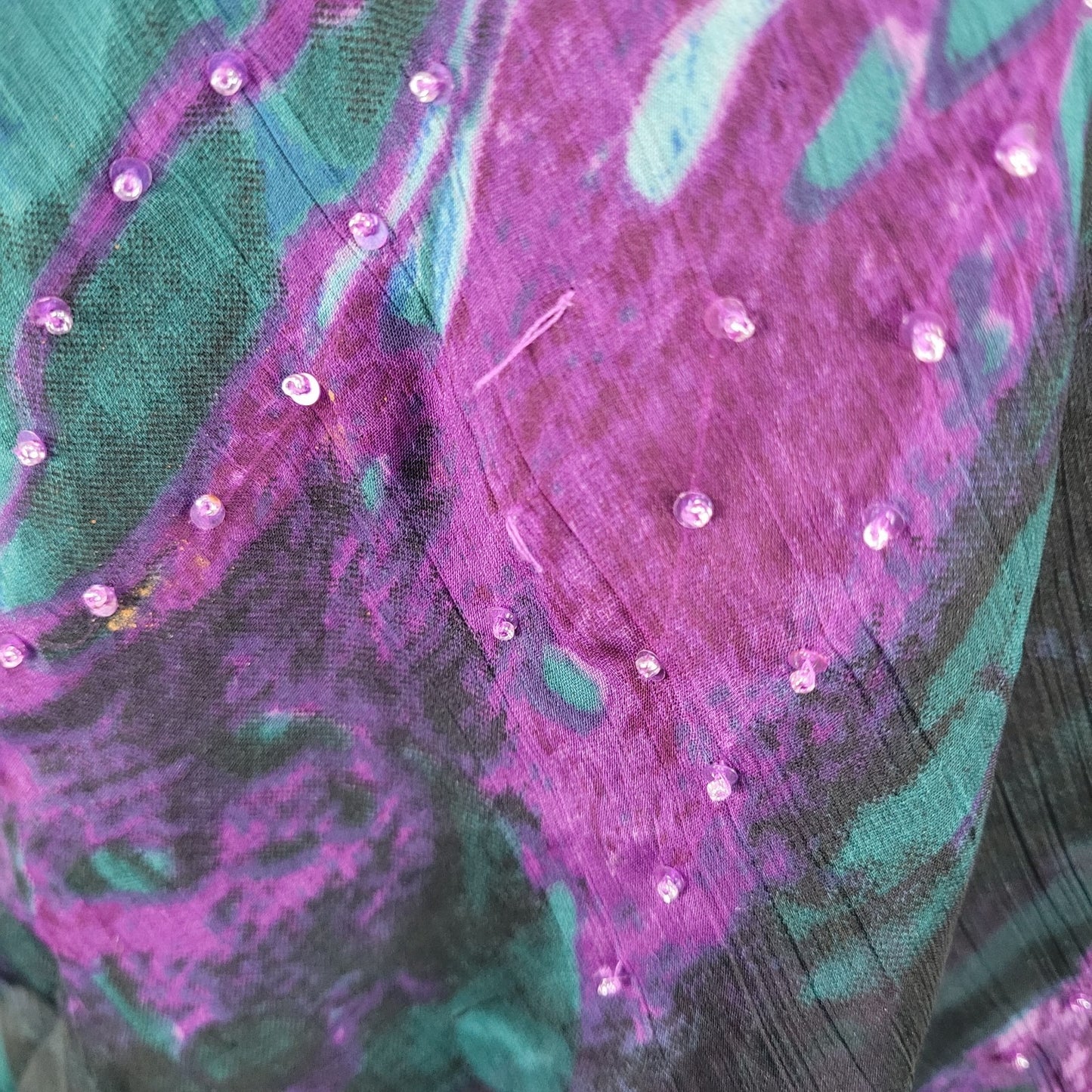 VTG Pegasus Woman Purple Chiffon Sequin 2 Piece Skirt Set Blouse Outfit Reg Size