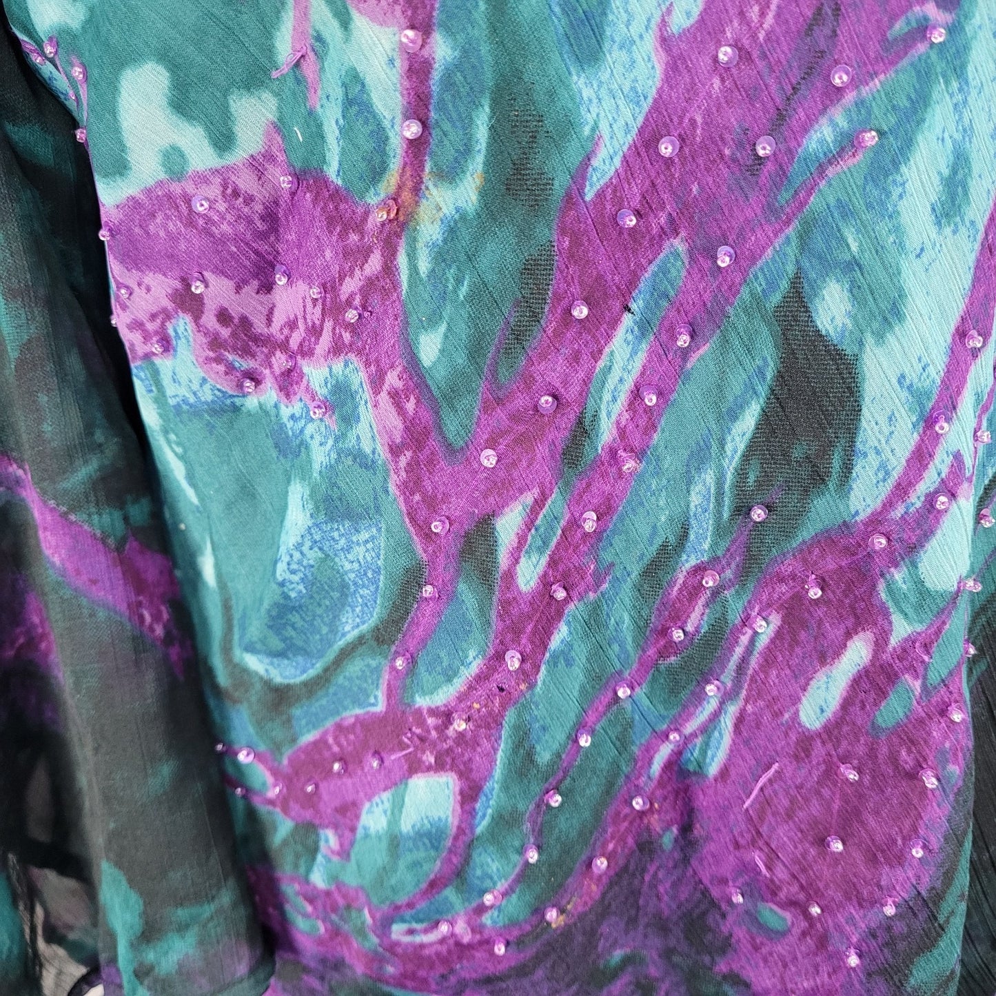 VTG Pegasus Woman Purple Chiffon Sequin 2 Piece Skirt Set Blouse Outfit Reg Size