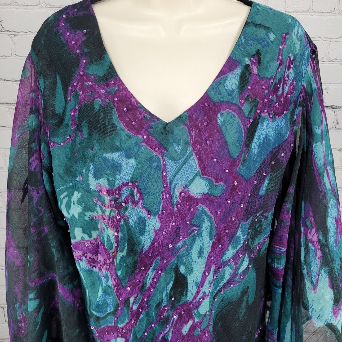 VTG Pegasus Woman Purple Chiffon Sequin 2 Piece Skirt Set Blouse Outfit Reg Size