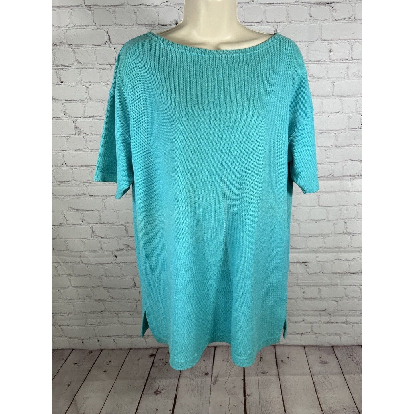 Express Tricot Textured Short Sleeve Pullover Knit Blue T Shirt Women’s L Large