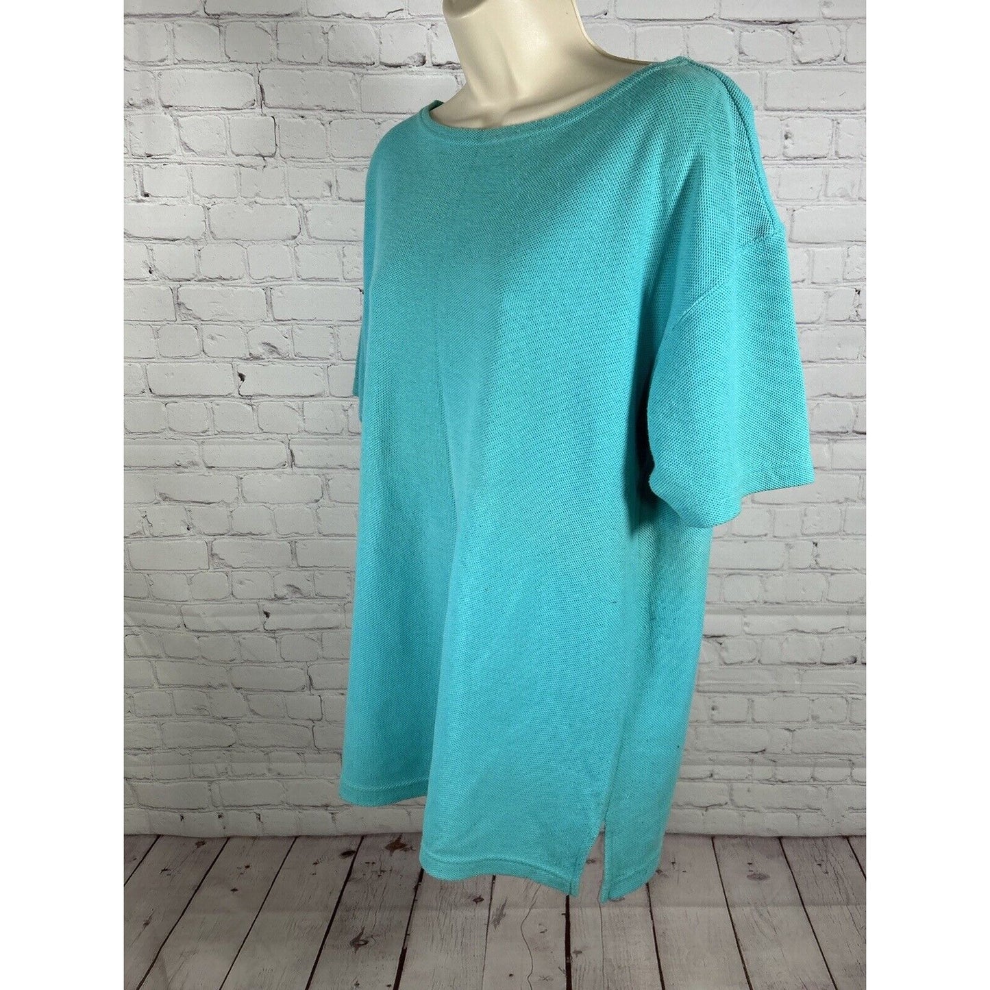 Express Tricot Textured Short Sleeve Pullover Knit Blue T Shirt Women’s L Large