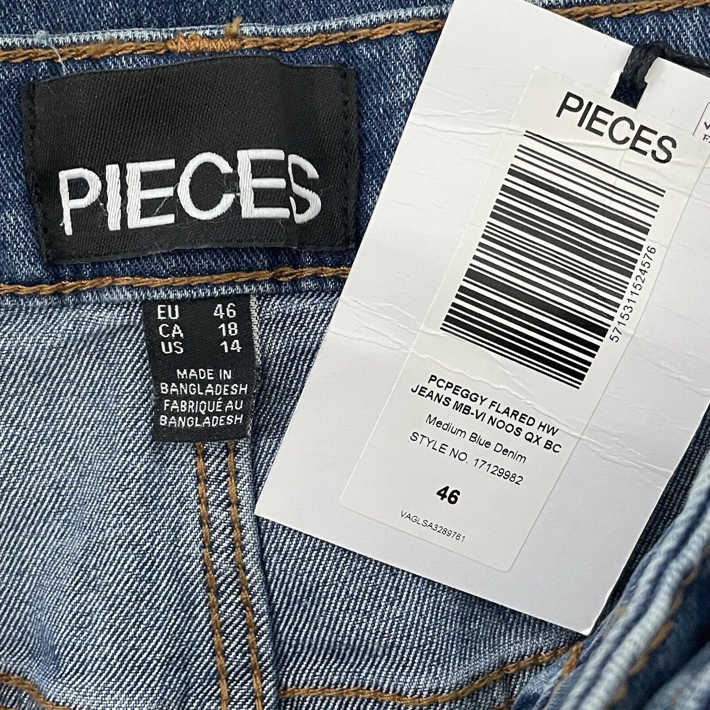 NWT Pieces Blue Jeans Flared Fit Hi-Rise Stretch Medium Wash Size US 14 (34x33)