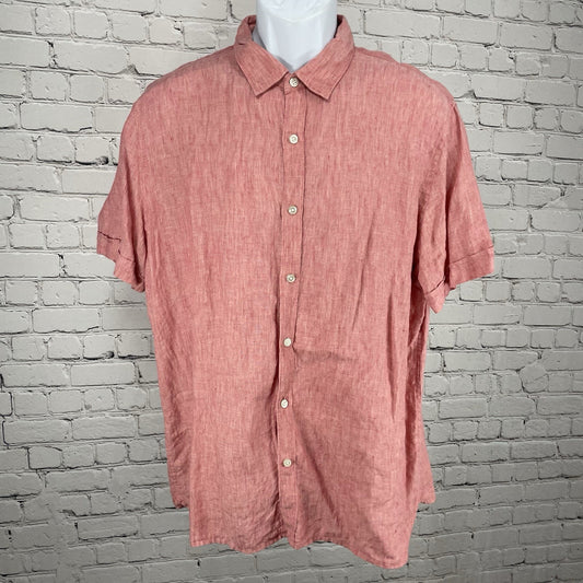 Perry Ellis Muted Red 100% Linen Button Up Short Sleeve Shirt Size Large L