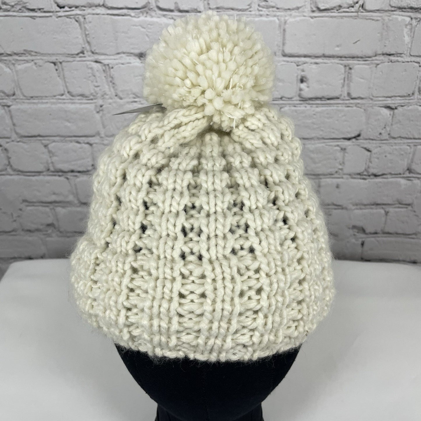 NWD Pistil Ivory Chunky Knit Soft Chenille Inner Band Cozy Bobble Hat Beanie O/S