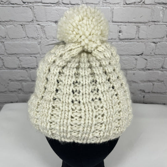 NWD Pistil Ivory Chunky Knit Soft Chenille Inner Band Cozy Bobble Hat Beanie O/S