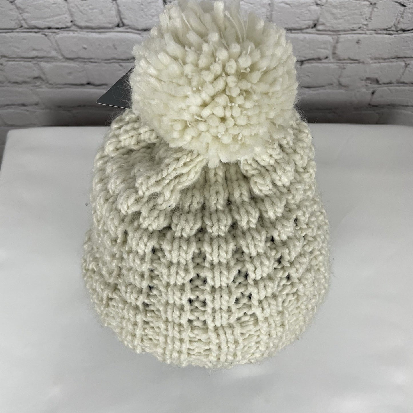 NWD Pistil Ivory Chunky Knit Soft Chenille Inner Band Cozy Bobble Hat Beanie O/S