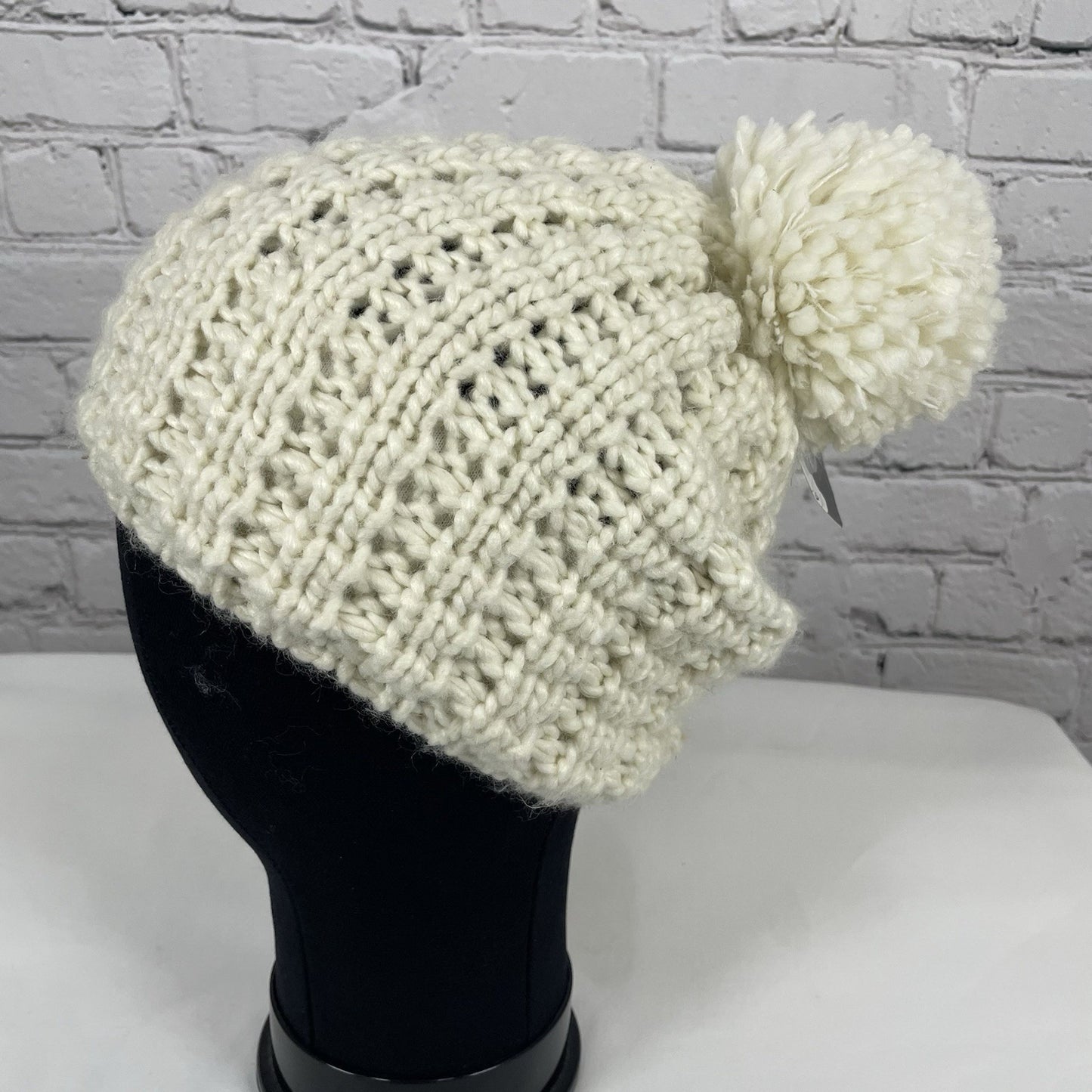 NWD Pistil Ivory Chunky Knit Soft Chenille Inner Band Cozy Bobble Hat Beanie O/S
