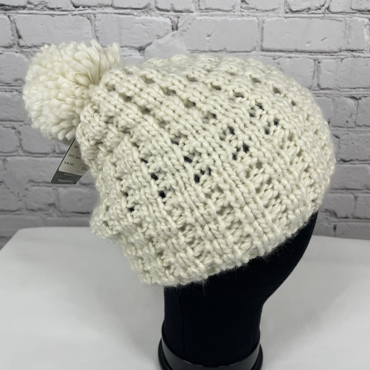 NWD Pistil Ivory Chunky Knit Soft Chenille Inner Band Cozy Bobble Hat Beanie O/S