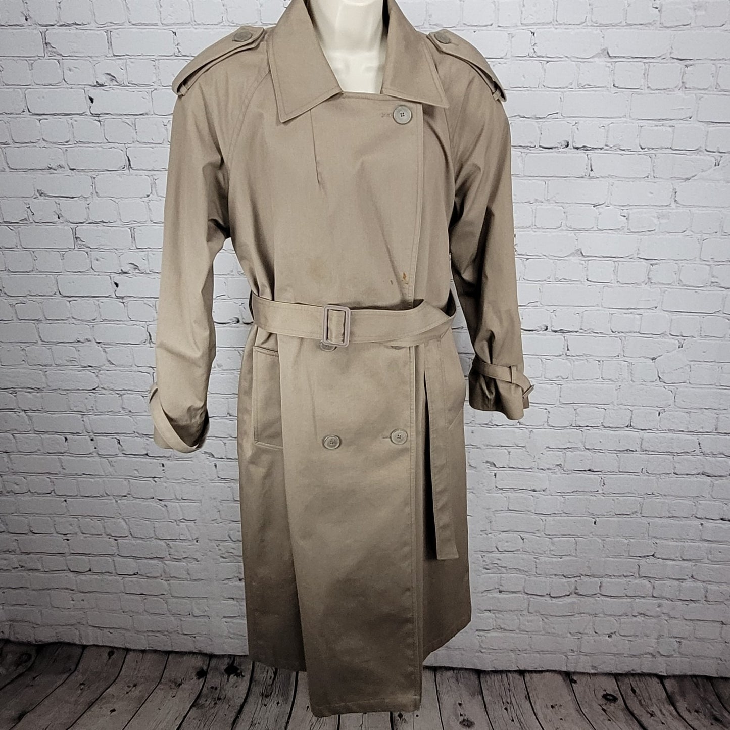 Saxton Hall Brown Thermo Lite Lined Belted Double Breasted Trench Coat Size 10