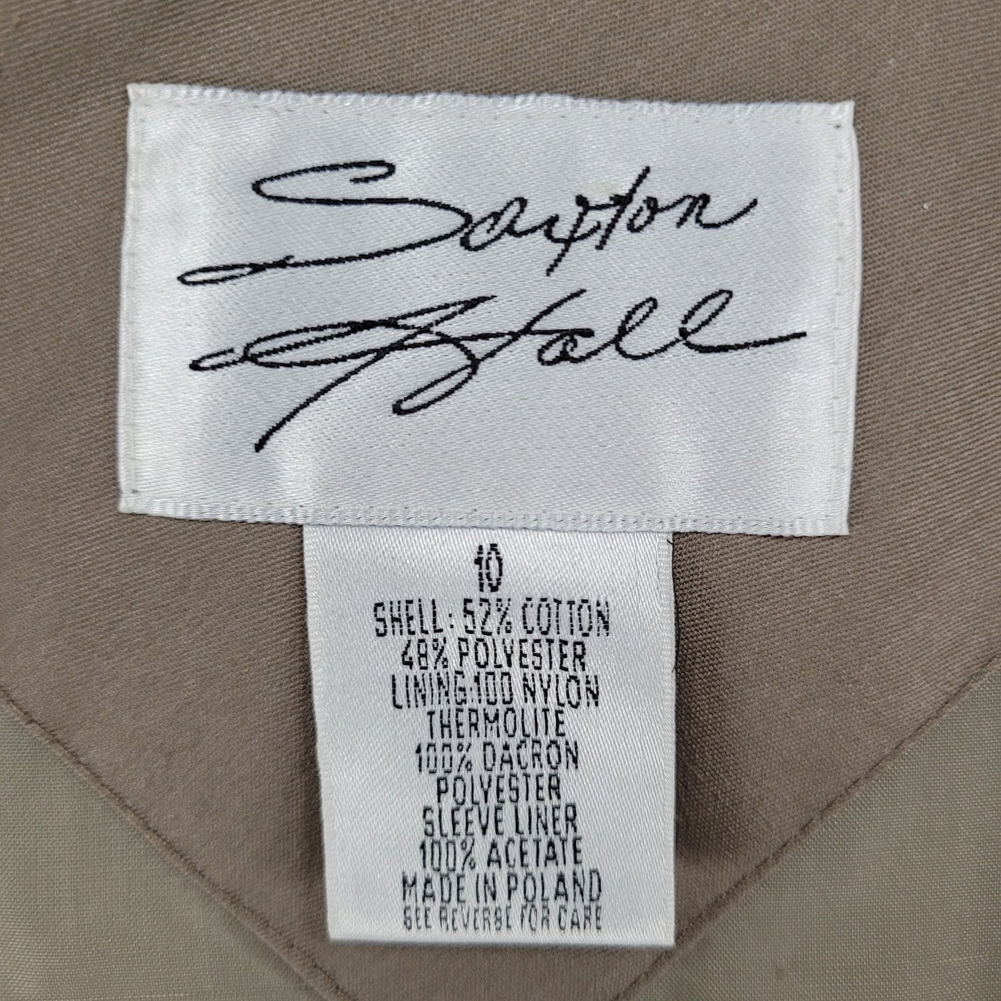 Saxton Hall Brown Thermo Lite Lined Belted Double Breasted Trench Coat Size 10