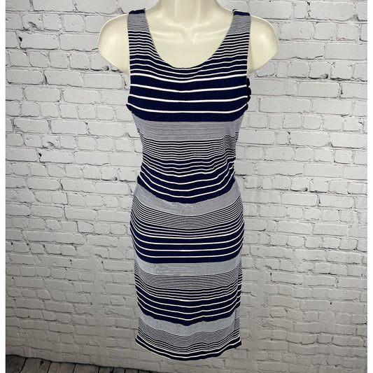 Maeve Anthropologie Navy Striped Sleeveless Stretch Sheath Dress Size Small S