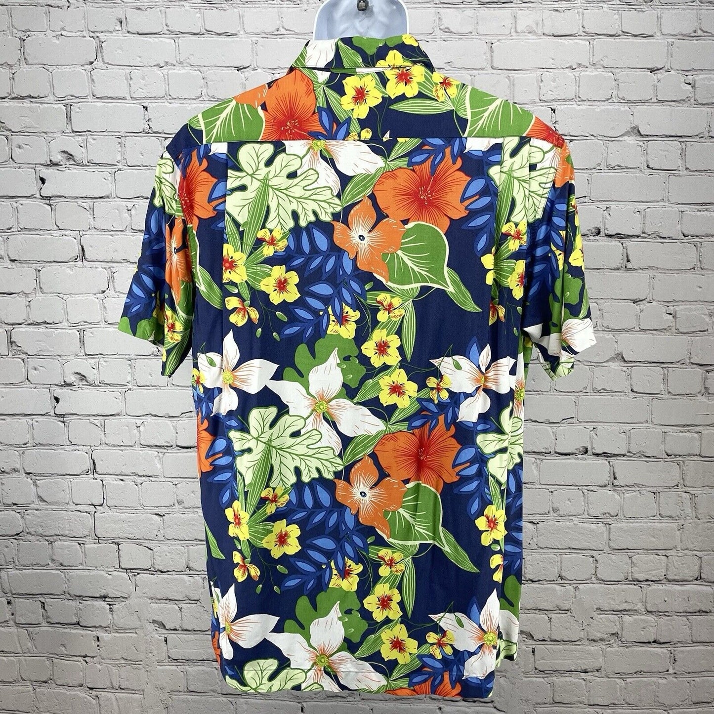 Cubavera Blue Hawaiian Floral Button Up Short Sleeve Collared Size Large L