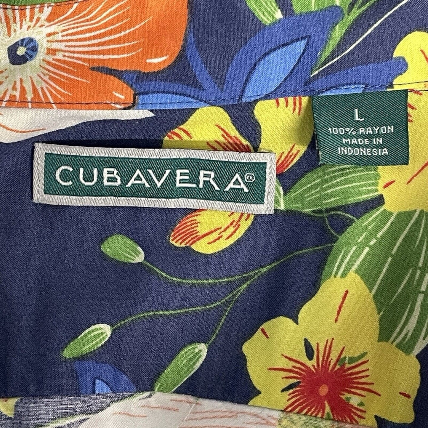 Cubavera Blue Hawaiian Floral Button Up Short Sleeve Collared Size Large L