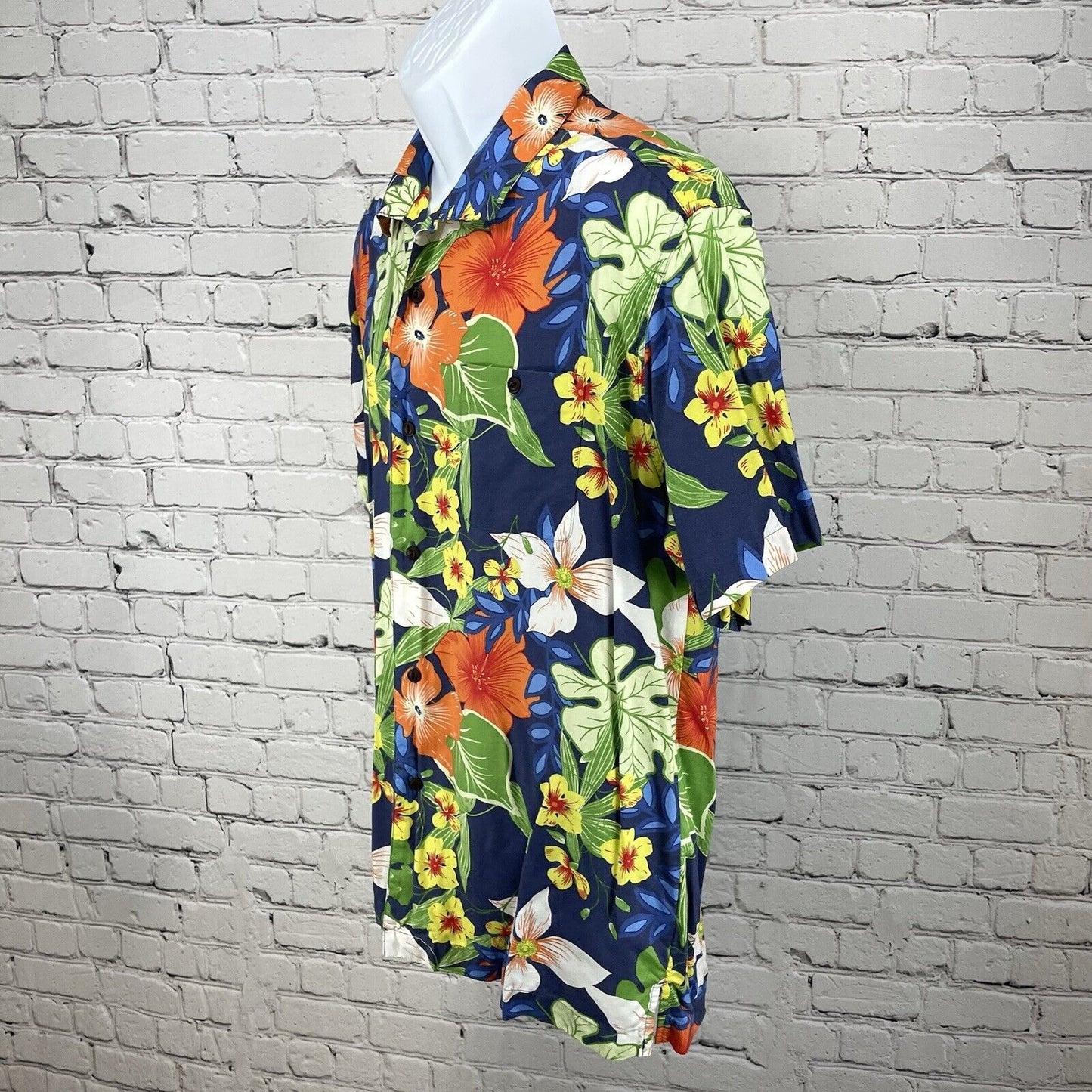 Cubavera Blue Hawaiian Floral Button Up Short Sleeve Collared Size Large L