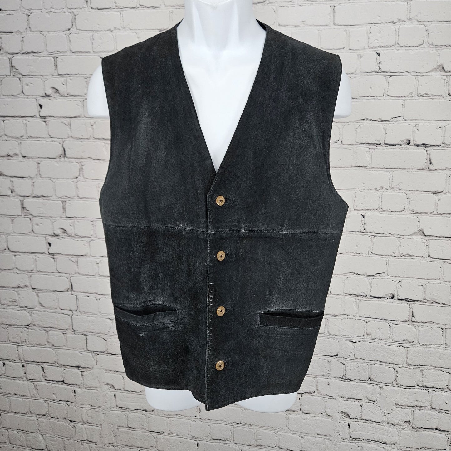 Dual Control Black Genuine Suede Leather Buttoned Lined Pockets Vest Medium M