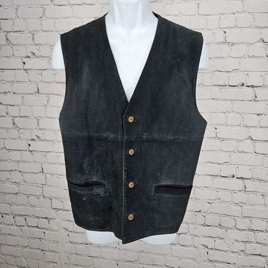 Dual Control Black Genuine Suede Leather Buttoned Lined Pockets Vest Medium M
