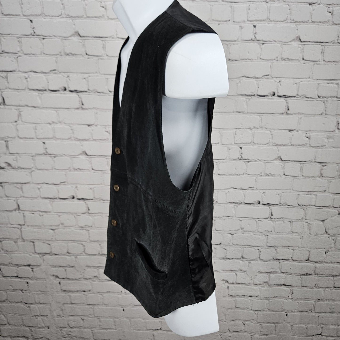 Dual Control Black Genuine Suede Leather Buttoned Lined Pockets Vest Medium M
