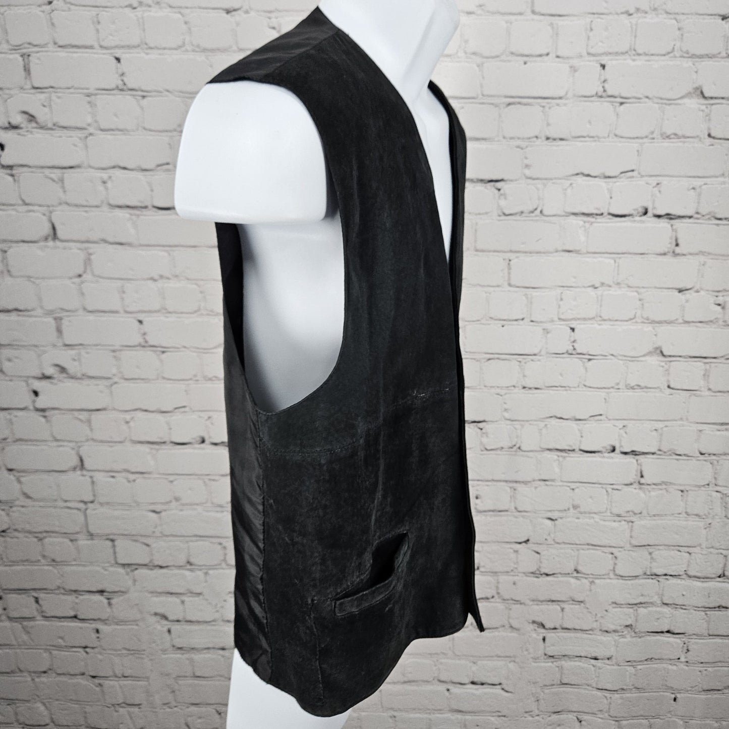Dual Control Black Genuine Suede Leather Buttoned Lined Pockets Vest Medium M
