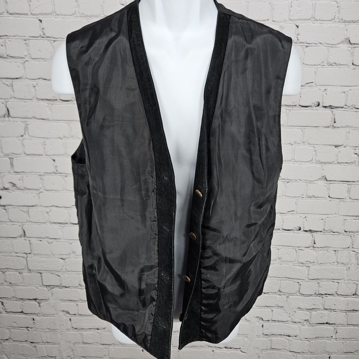 Dual Control Black Genuine Suede Leather Buttoned Lined Pockets Vest Medium M