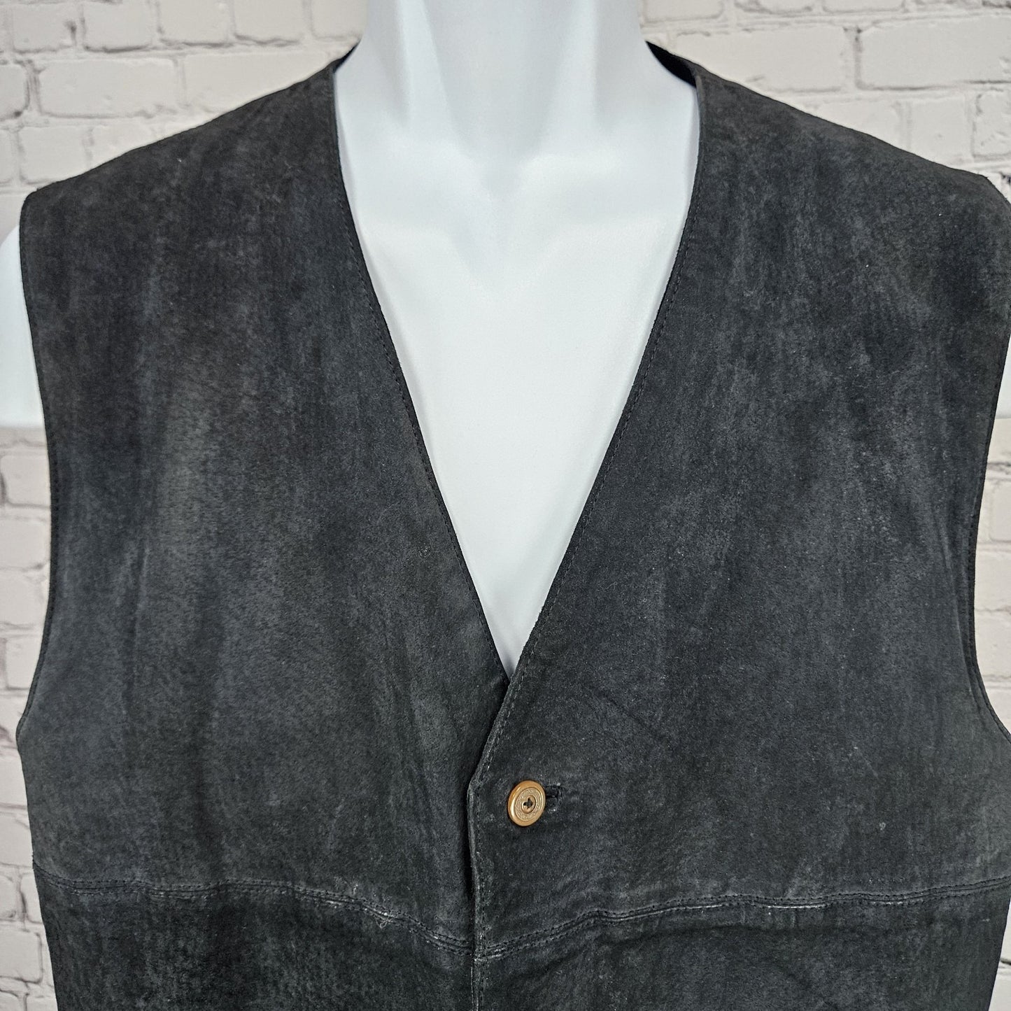 Dual Control Black Genuine Suede Leather Buttoned Lined Pockets Vest Medium M