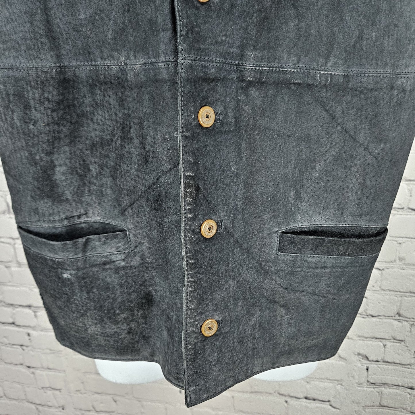 Dual Control Black Genuine Suede Leather Buttoned Lined Pockets Vest Medium M