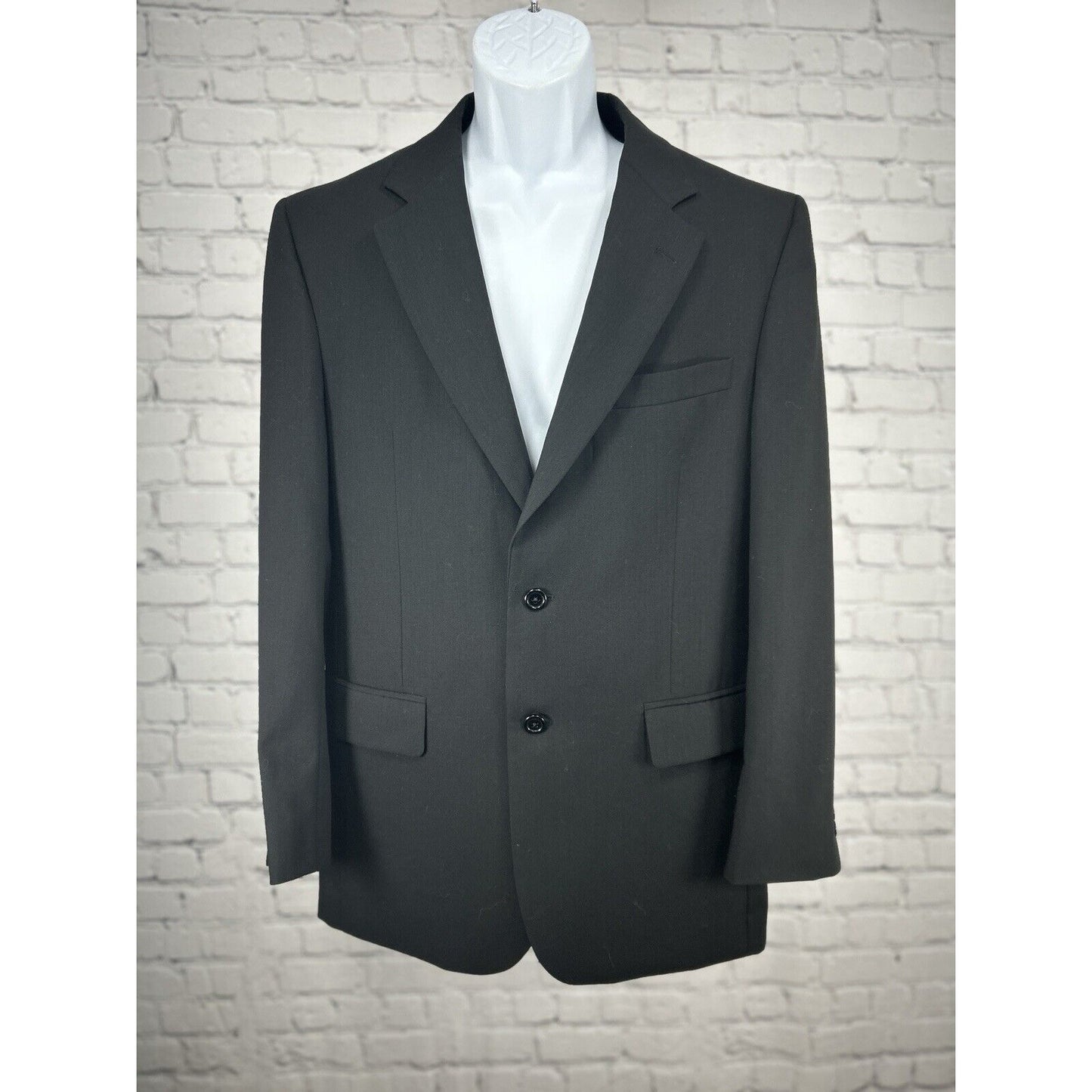 Jos A Bank Solid Black Wool 2 Button Single Vent Sport Coat Blazer Size 40R