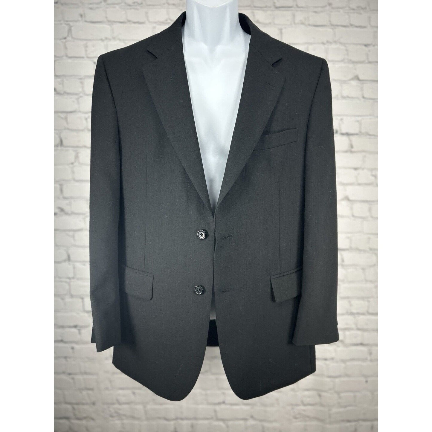 Jos A Bank Solid Black Wool 2 Button Single Vent Sport Coat Blazer Size 40R