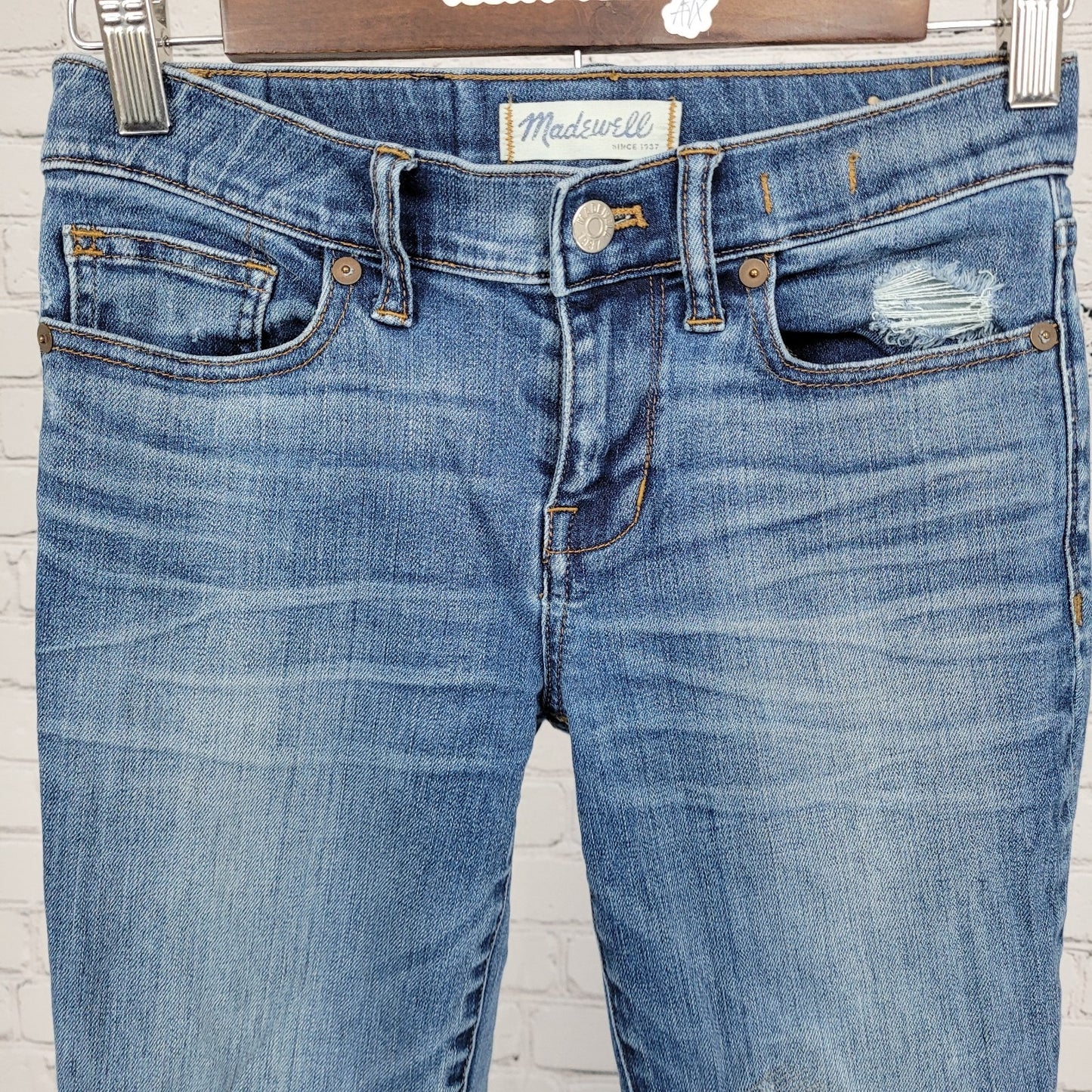 Madewell Blue Denim Skinny Skinny Distressed Ripped Low Rise Jeans 25 (25x28)