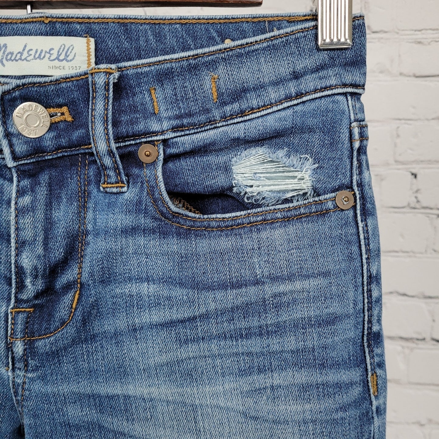 Madewell Blue Denim Skinny Skinny Distressed Ripped Low Rise Jeans 25 (25x28)