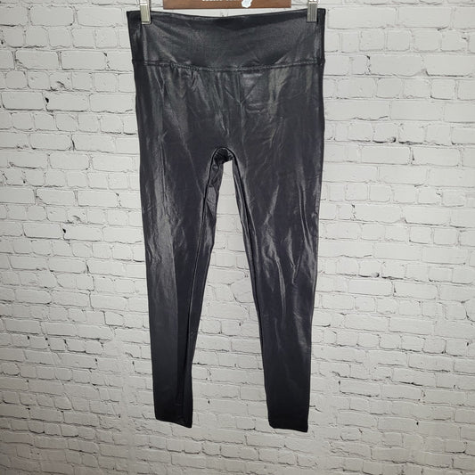NWT Retro Gong Black Shiny Mid Rise Athleisure Leggings Size Large L (28x27)