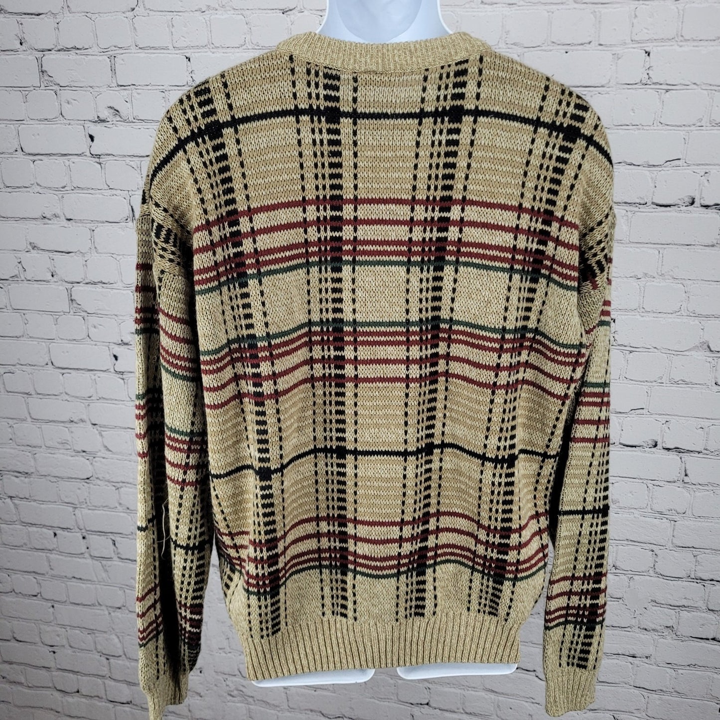 VTG Windridge Tan Multicolor Knit Check Crew Neck Pullover Sweater Korea XL