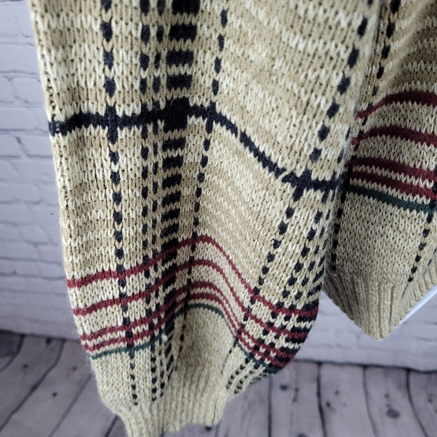 VTG Windridge Tan Multicolor Knit Check Crew Neck Pullover Sweater Korea XL