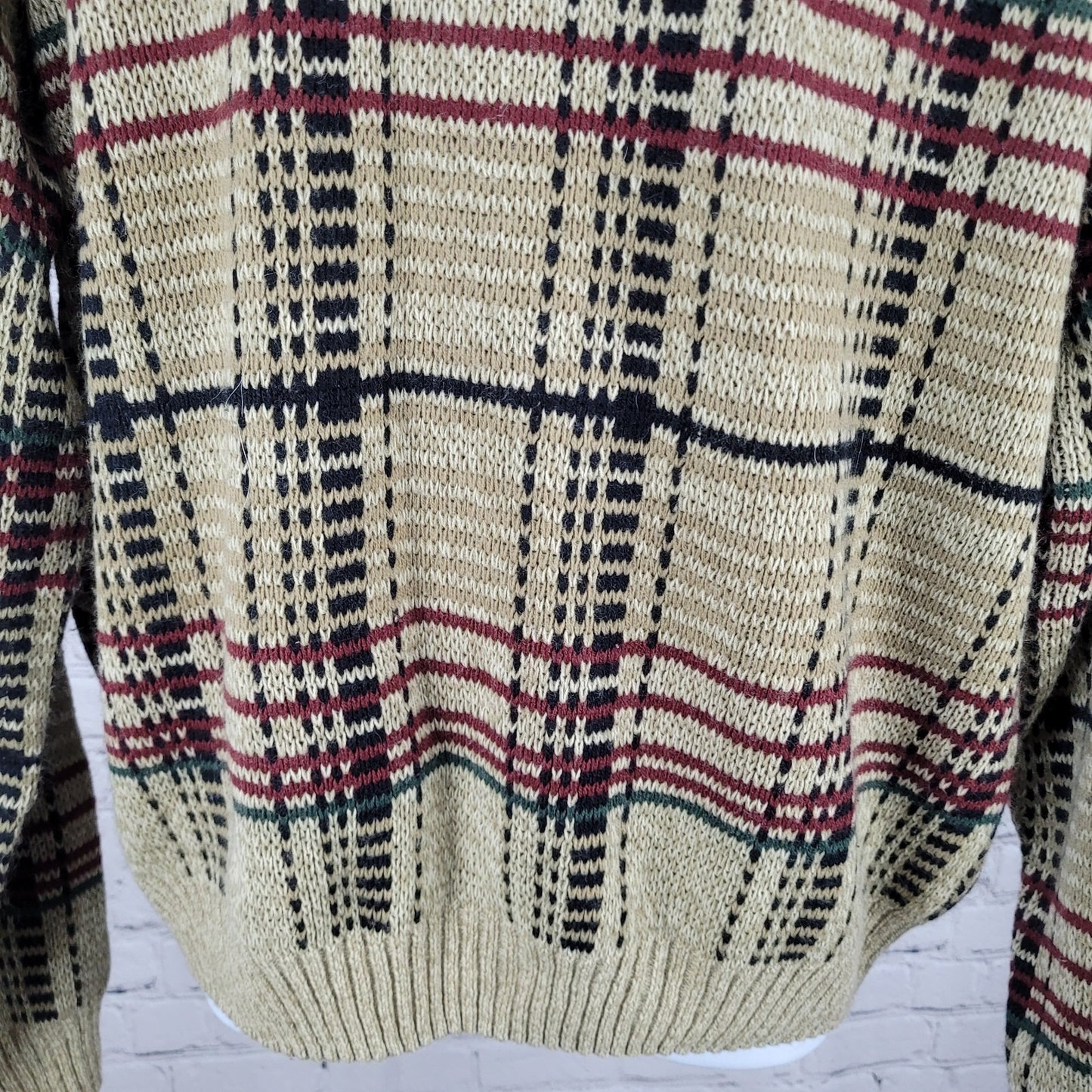 VTG Windridge Tan Multicolor Knit Check Crew Neck Pullover Sweater Korea XL
