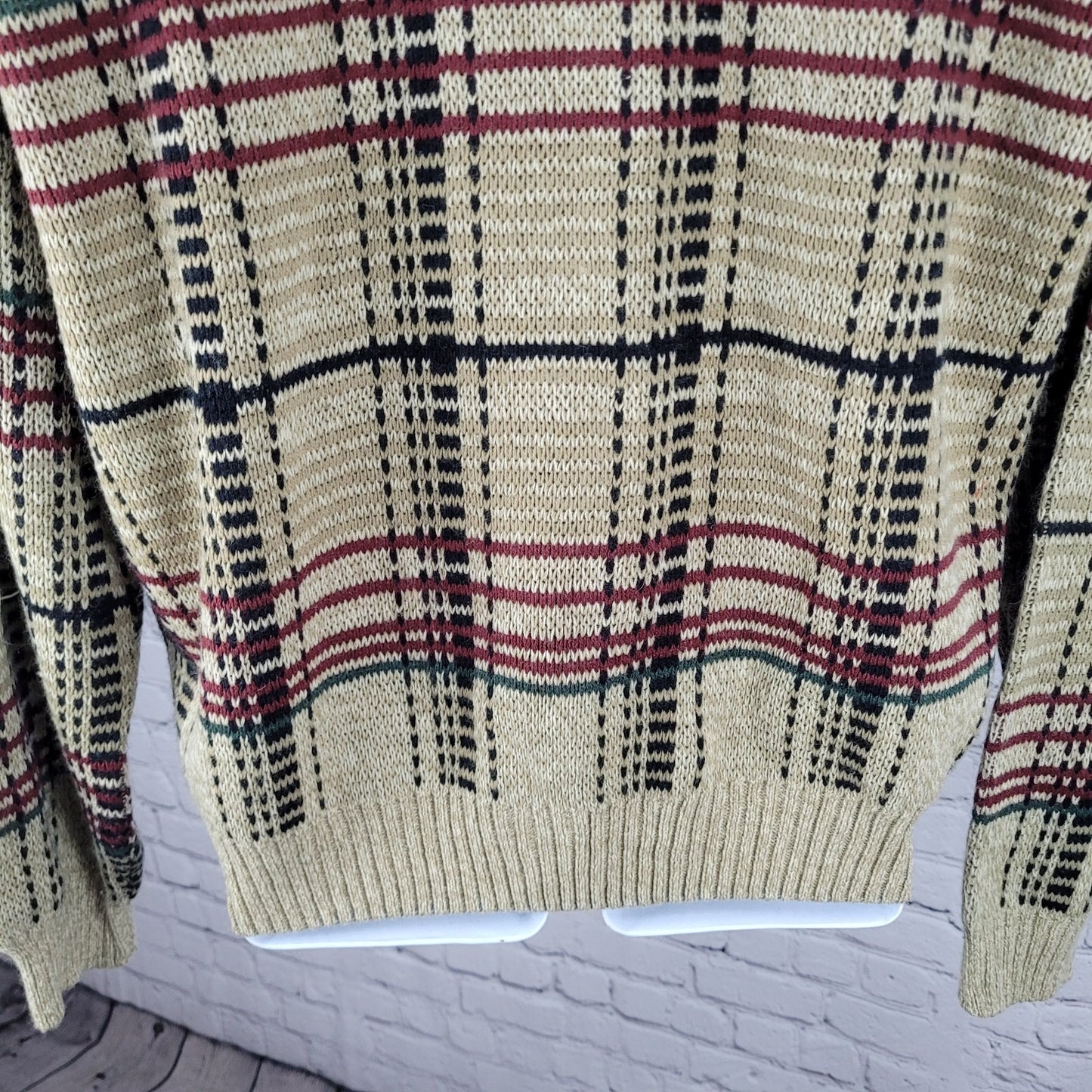 VTG Windridge Tan Multicolor Knit Check Crew Neck Pullover Sweater Korea XL