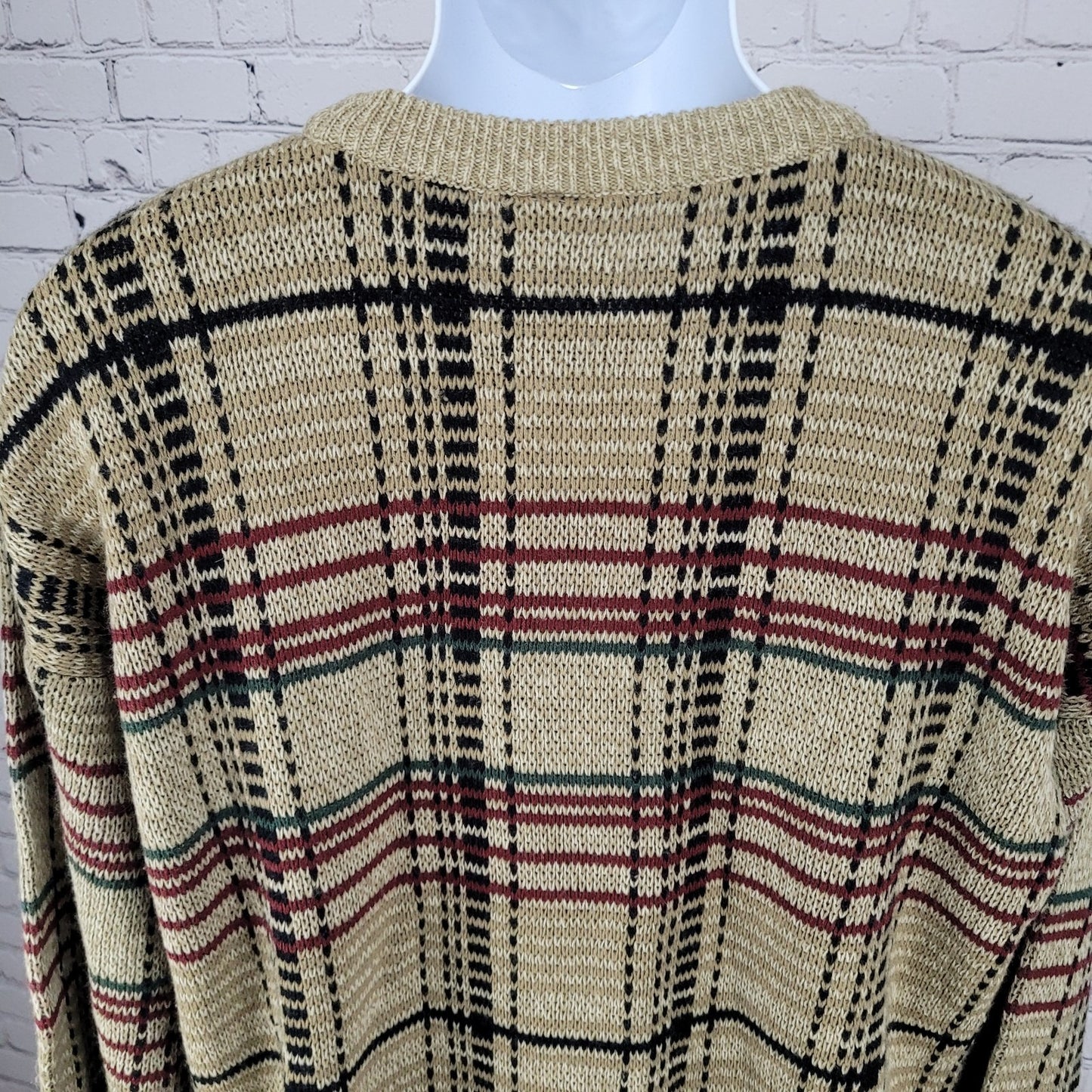 VTG Windridge Tan Multicolor Knit Check Crew Neck Pullover Sweater Korea XL