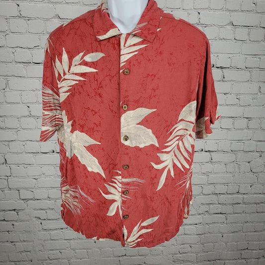 Hayana Jack's Cafe Muted Red Hawaiian Button Up Short Sleeve Shirt Size Large L