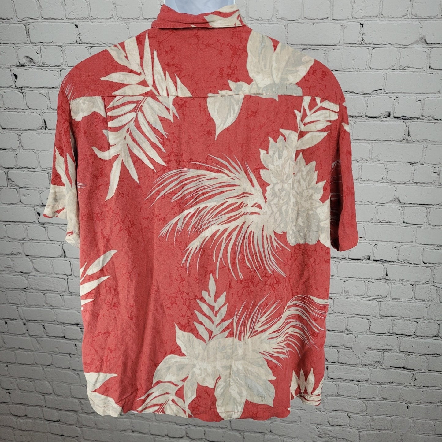 Hayana Jack's Cafe Muted Red Hawaiian Button Up Short Sleeve Shirt Size Large L