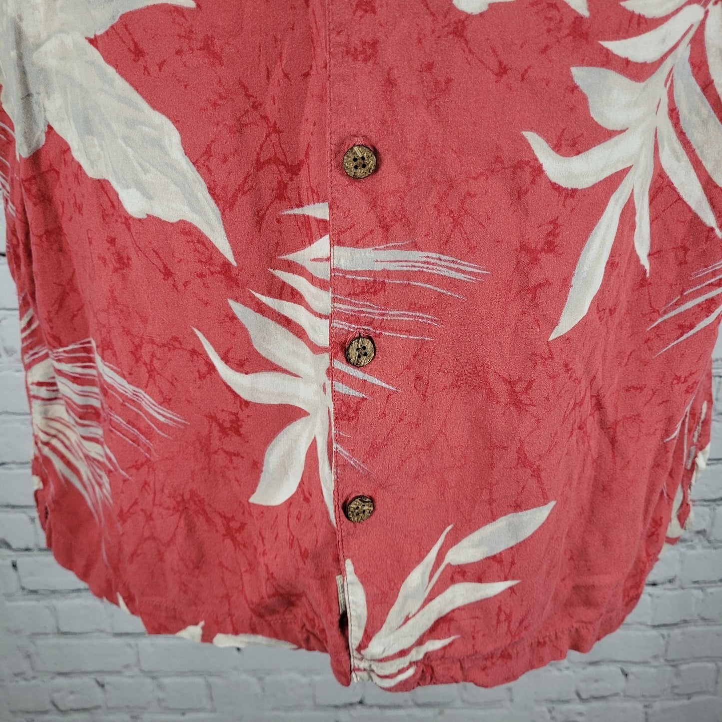 Hayana Jack's Cafe Muted Red Hawaiian Button Up Short Sleeve Shirt Size Large L
