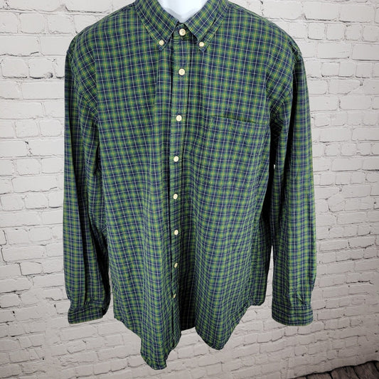 The Foundry Blue & Green Plaid Cotton Button Down Long Sleeve Shirt Size XLT