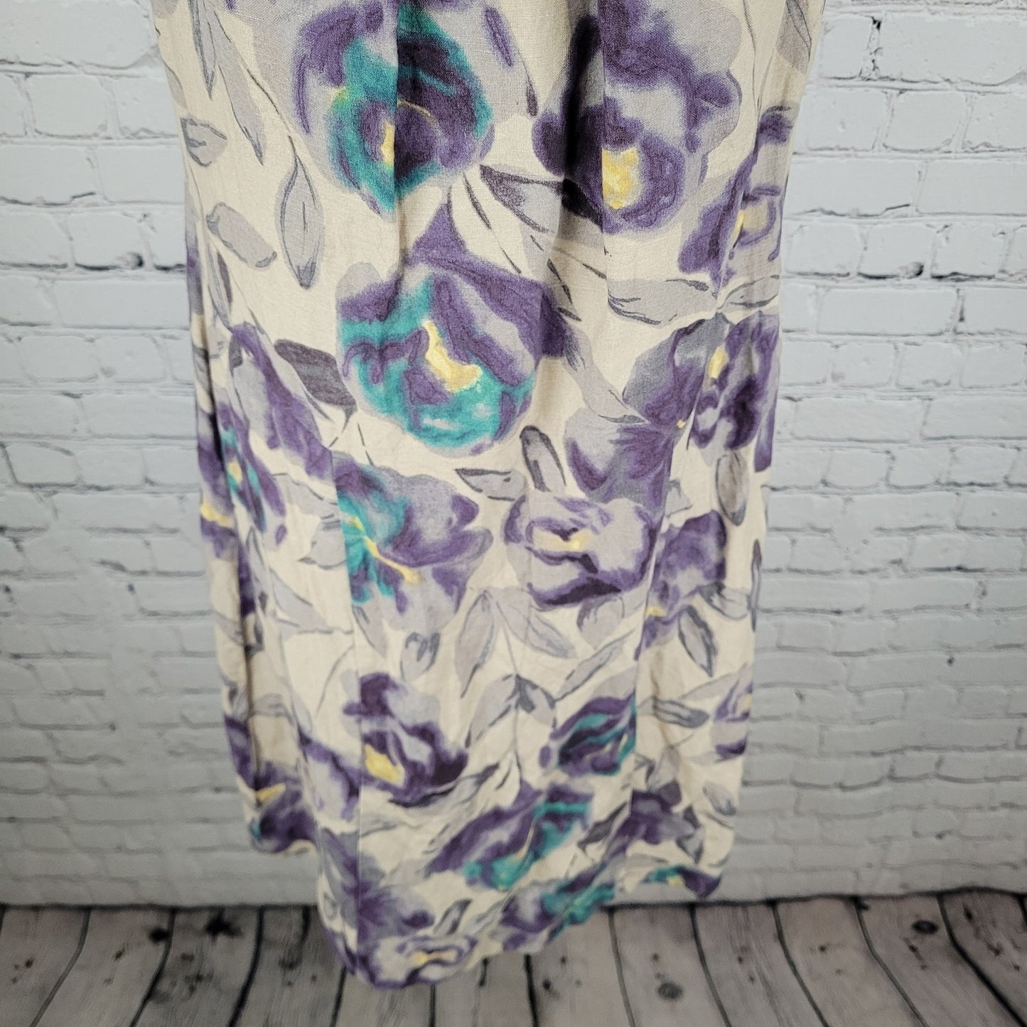 VTG Laura Ashley Tan & Purple Floral Cap Short Sleeve Lined Sheath Dress Size 9