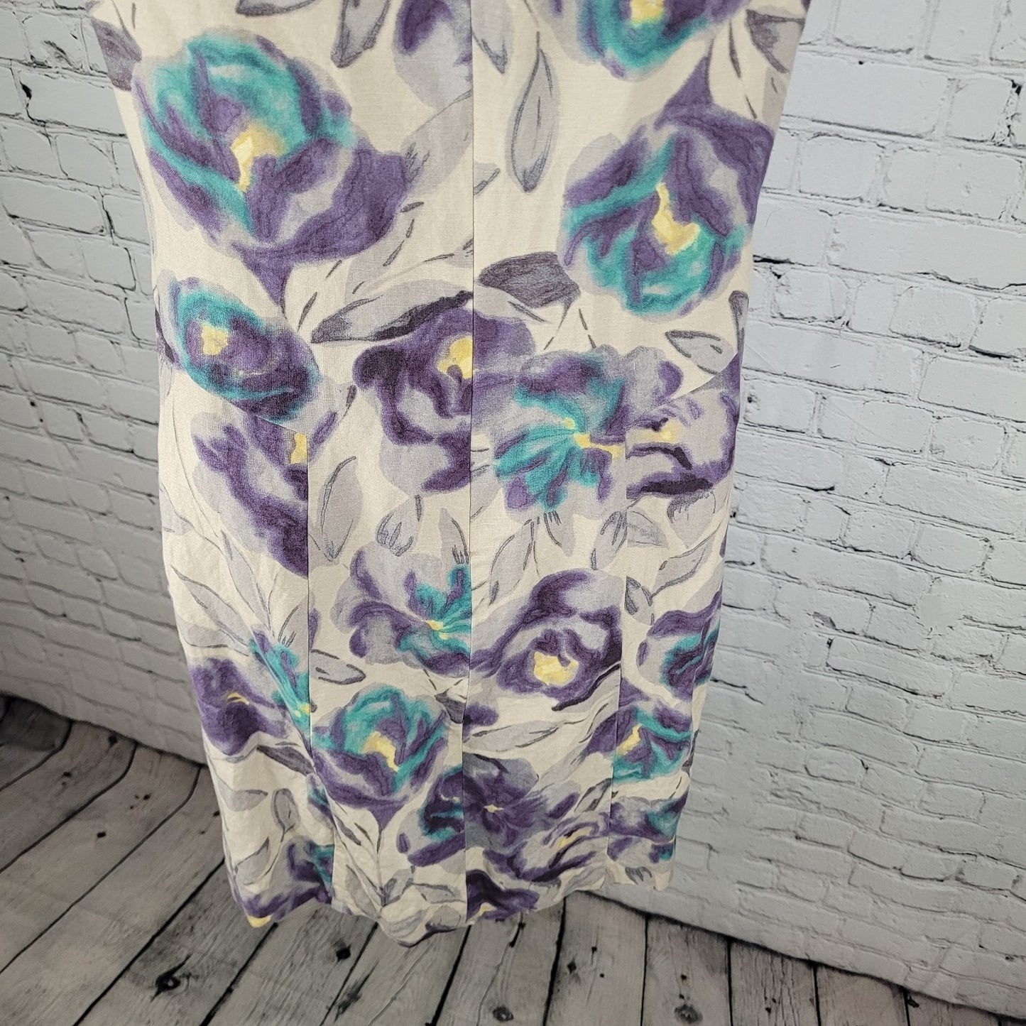 VTG Laura Ashley Tan & Purple Floral Cap Short Sleeve Lined Sheath Dress Size 9