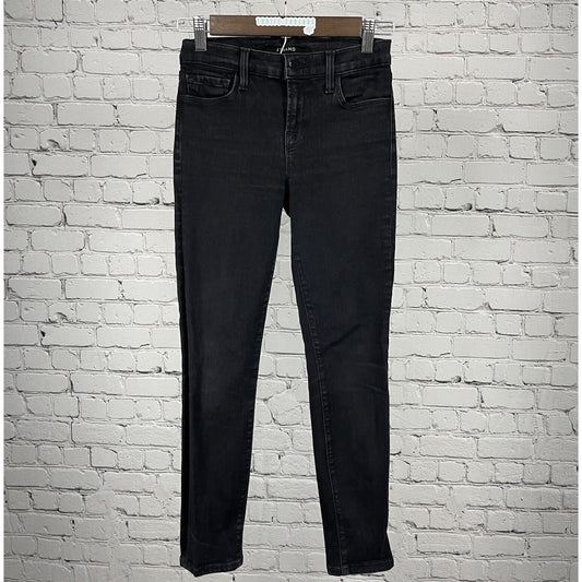 J Brand Black Denim Skinny Jean Mid Rise Stretch USA Made Size 25 (25x25.5)