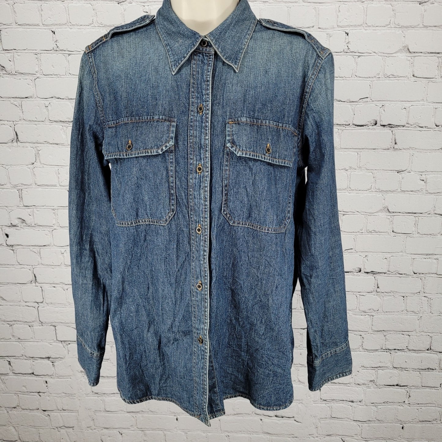 Lauren Jeans Co Ralph Lauren Blue Chambray Long Sleeve Shirt Size Medium M