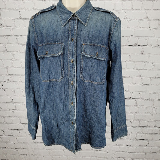 Lauren Jeans Co Ralph Lauren Blue Chambray Long Sleeve Shirt Size Medium M