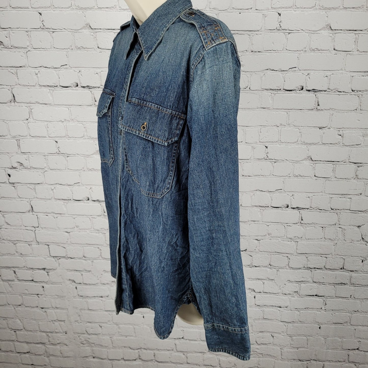 Lauren Jeans Co Ralph Lauren Blue Chambray Long Sleeve Shirt Size Medium M