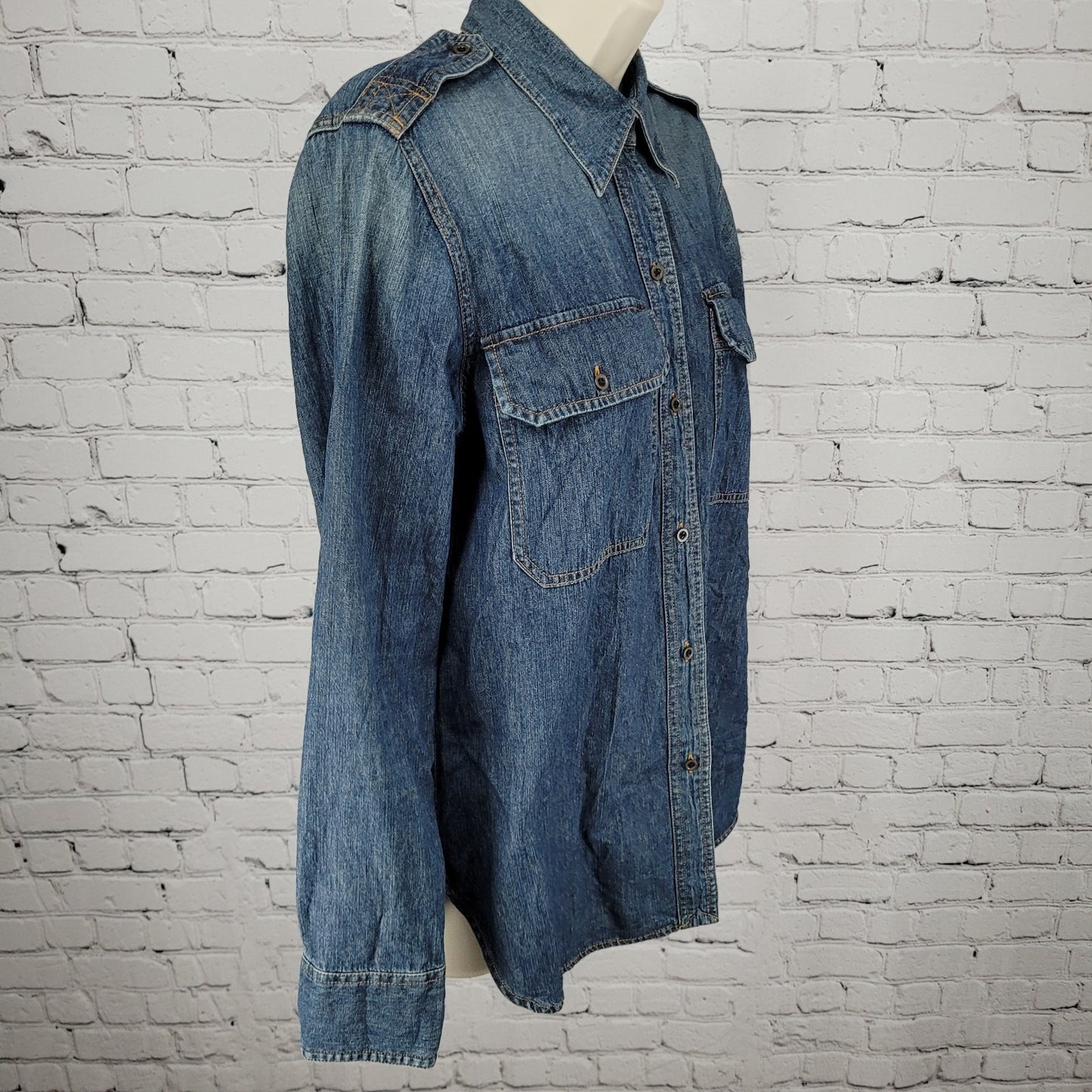Lauren Jeans Co Ralph Lauren Blue Chambray Long Sleeve Shirt Size Medium M