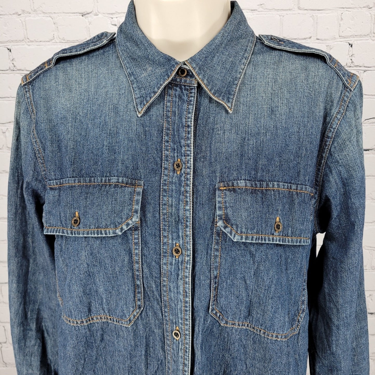 Lauren Jeans Co Ralph Lauren Blue Chambray Long Sleeve Shirt Size Medium M