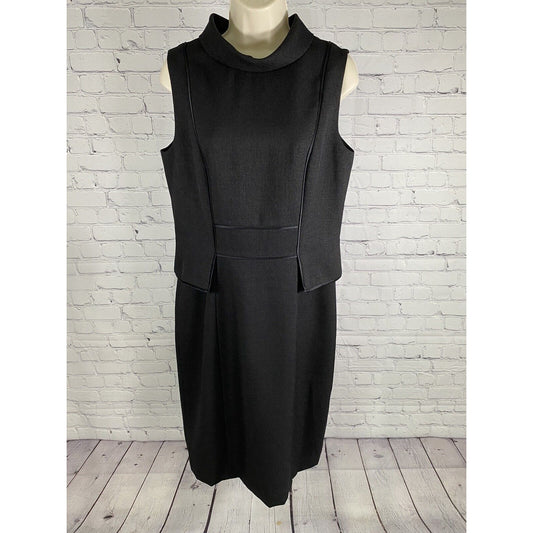 David Meister Black High Neck Sleeveless Midi Length Layered Pencil Dress 10