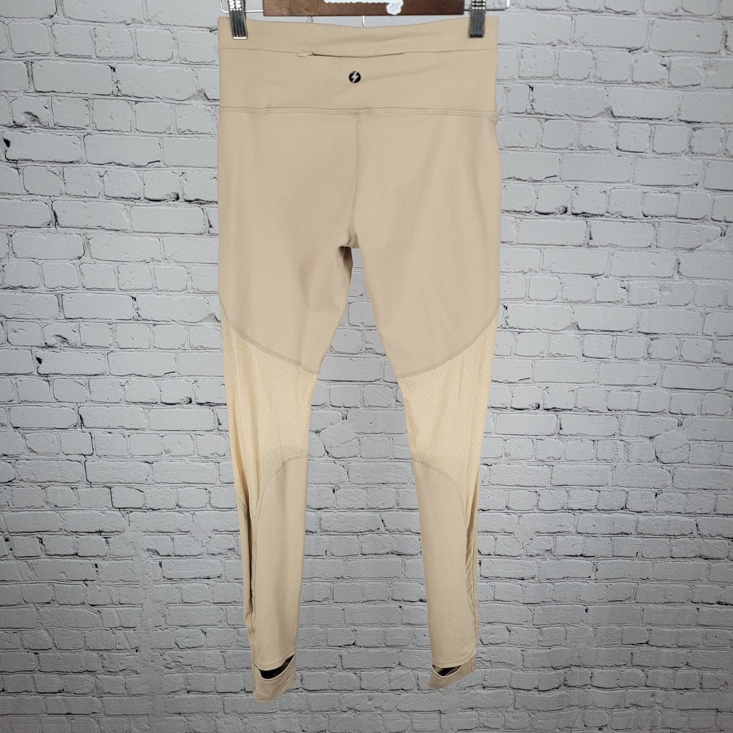 NWT Electric Yoga Stephanie Bohbot Beige Nude Mesh Stirrups Pants Size Small S